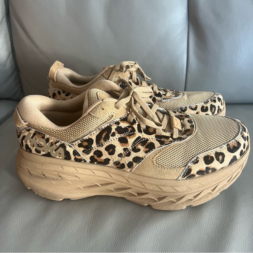 Hoka Bondi x EG Engineered Garments Sand Leopard Sneakers W8/M7